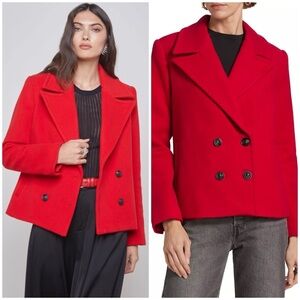 LAGENCE ATHENS CROPPED PEACOAT IN LAVA RED SZ US 4